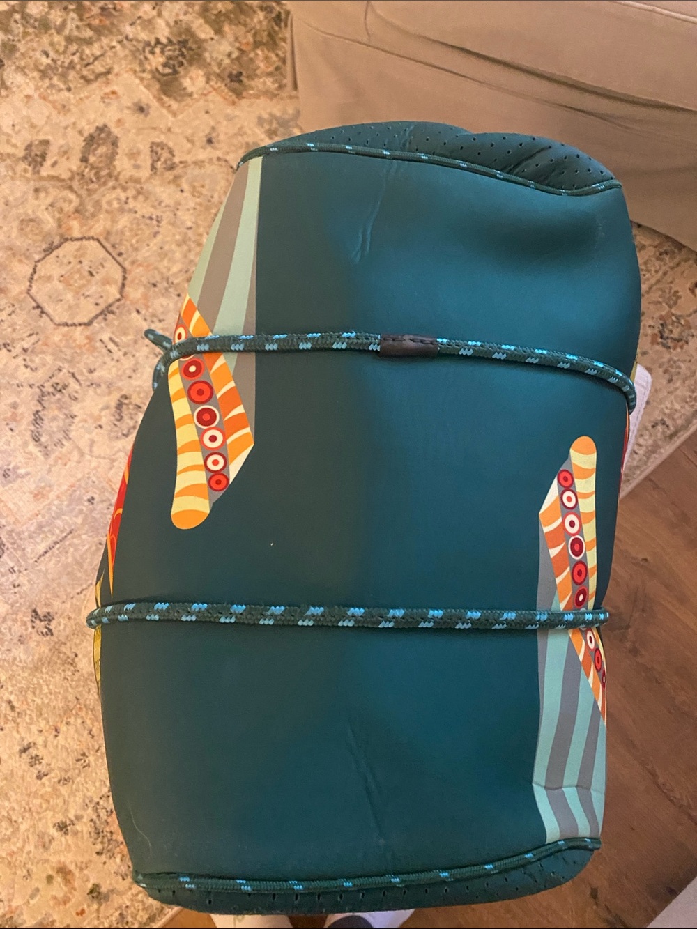Teal Blue Graphic Tote Bag with Sea Life Print - Picture 3 of 6